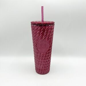 Starbucks Tumbler 2024 Burgundy Cranberry Chain Link Plastic Cup w/ Straw 24oz
